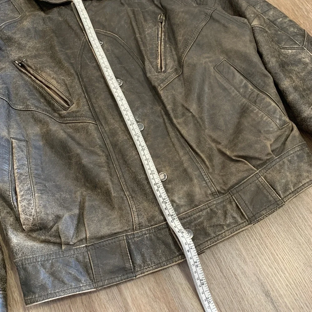 Rare Vintage 70s German brown leather moto bomber jacket - size large mens